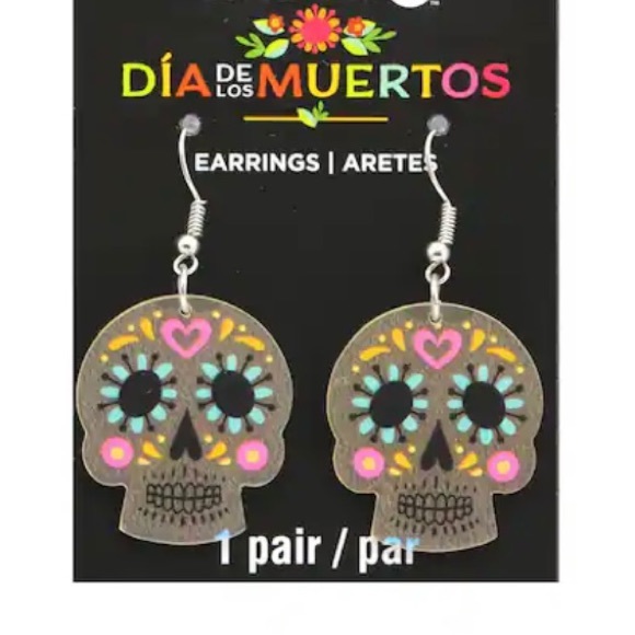 Dia de Los Muertos Multicolor Candy Skull Earrings - Picture 1 of 6